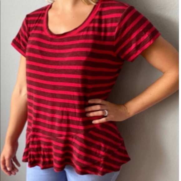 CAbi Sweet Talk Red and Black Striped Ruffle Top T Shirt Top Size S Style 3631 - Picture 1 of 7
